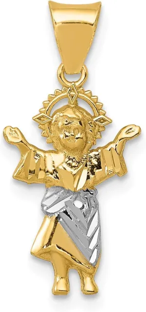 14k with Rhodium D/C Polished Baby Jesus Pendant, 14k Yellow & Rhodium