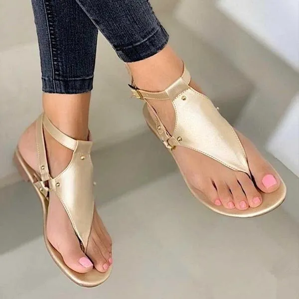 2021 New Summer Women's Flat Sandals Black Open Toe Beach Shoes Roman Buckle Strap Slippers