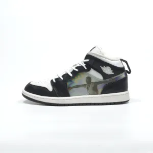 Air Jordan 1 Mid Hologram Sneakers Leather Black Color For Kids