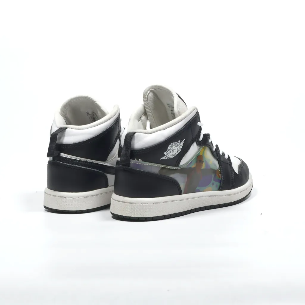 Air Jordan 1 Mid Hologram Sneakers Leather Black Color For Kids
