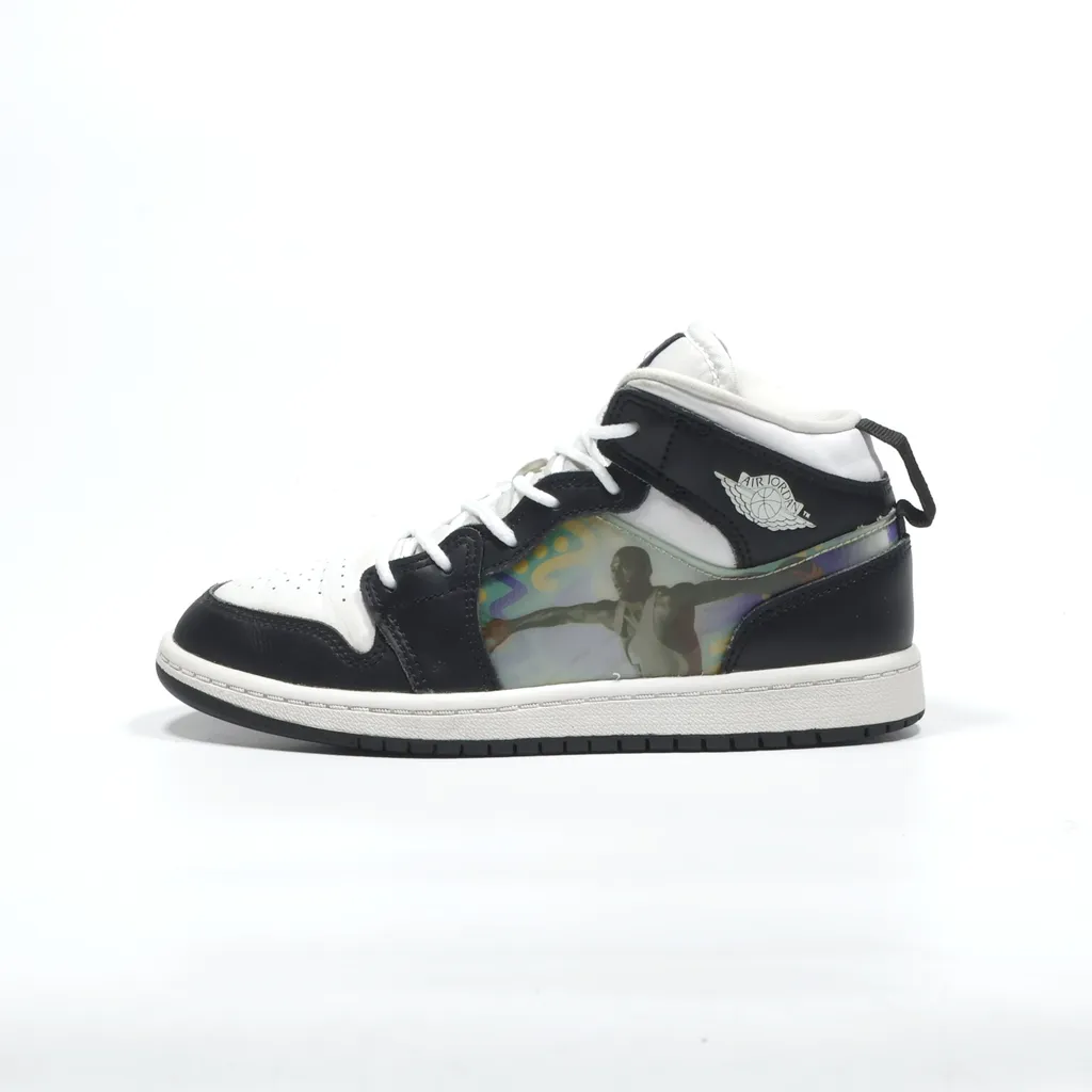 Air Jordan 1 Mid Hologram Sneakers Leather Black Color For Kids