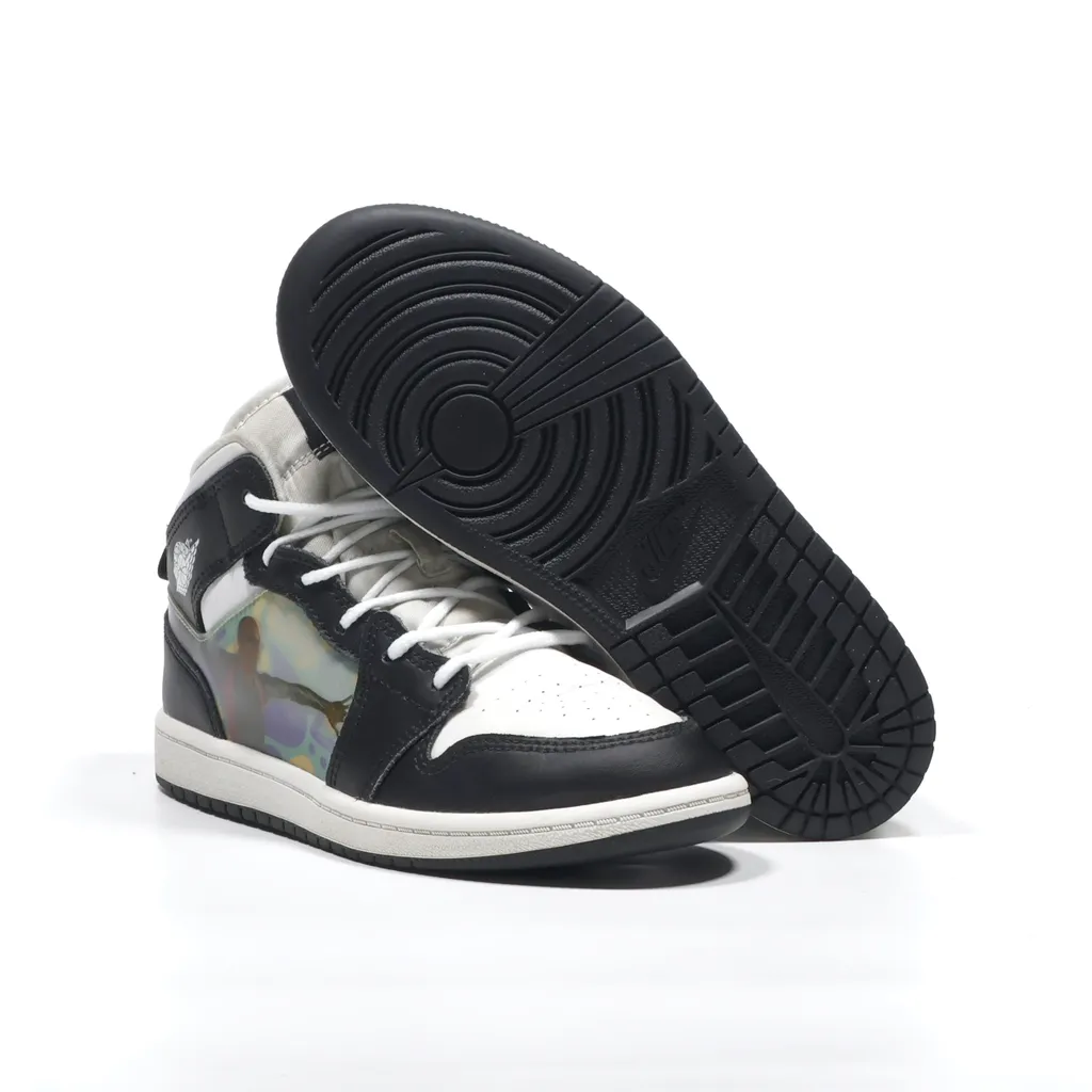 Air Jordan 1 Mid Hologram Sneakers Leather Black Color For Kids