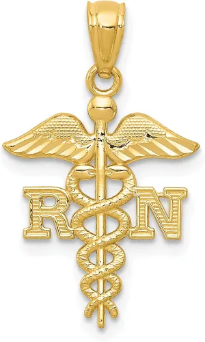 Avariah Solid 10k Yellow Gold Diamond-cut Polished RN Nurse Pendant - 24.34mm