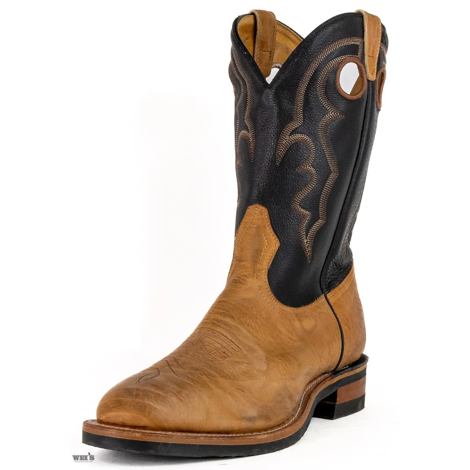 Boulet Men's Cowboy Boots Wei's Custom 13" Bullhide/Cowhide Black & Tan