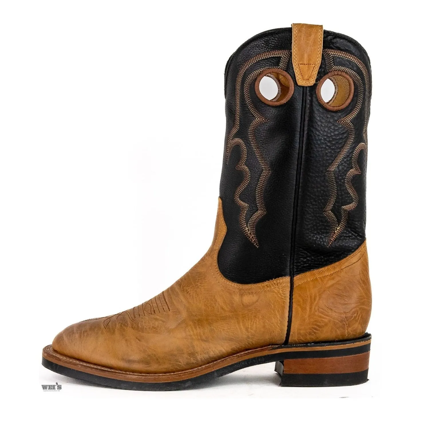 Boulet Men's Cowboy Boots Wei's Custom 13" Bullhide/Cowhide Black & Tan