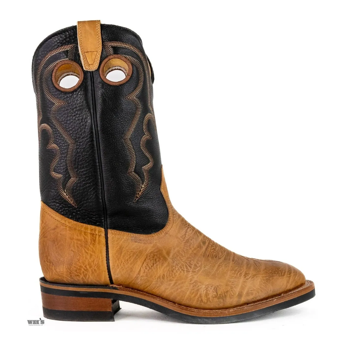 Boulet Men's Cowboy Boots Wei's Custom 13" Bullhide/Cowhide Black & Tan