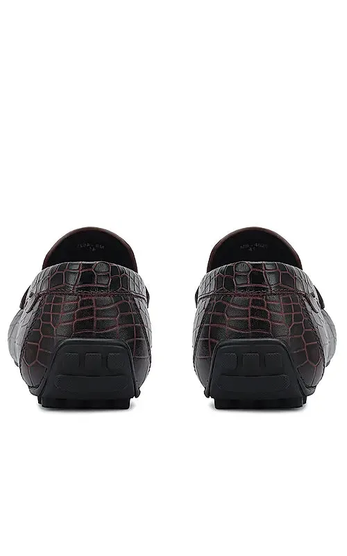 Burgundy Croco Textured Moccasins