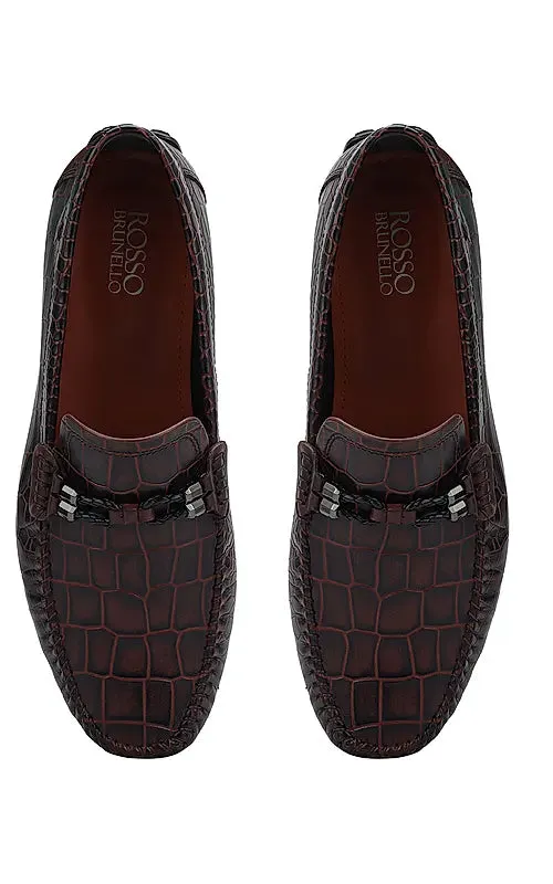 Burgundy Croco Textured Moccasins