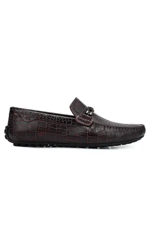 Burgundy Croco Textured Moccasins