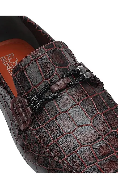 Burgundy Croco Textured Moccasins