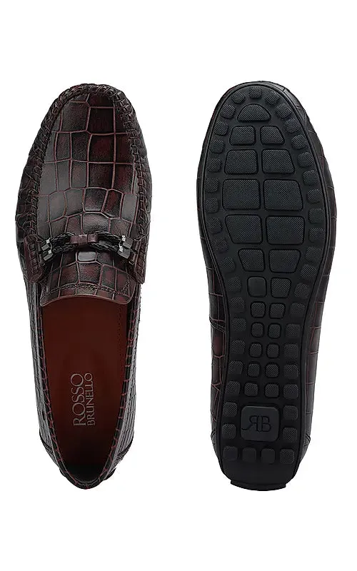 Burgundy Croco Textured Moccasins