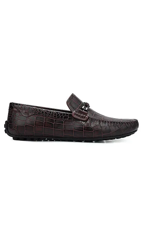 Burgundy Croco Textured Moccasins