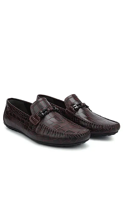 Burgundy Croco Textured Moccasins