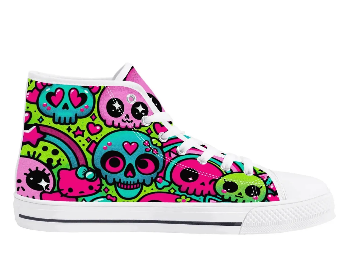 Cartoony Skulls and Rainbows High Tops