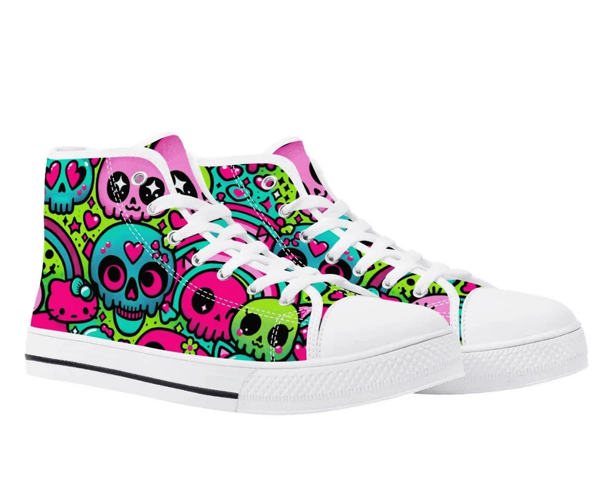 Cartoony Skulls and Rainbows High Tops