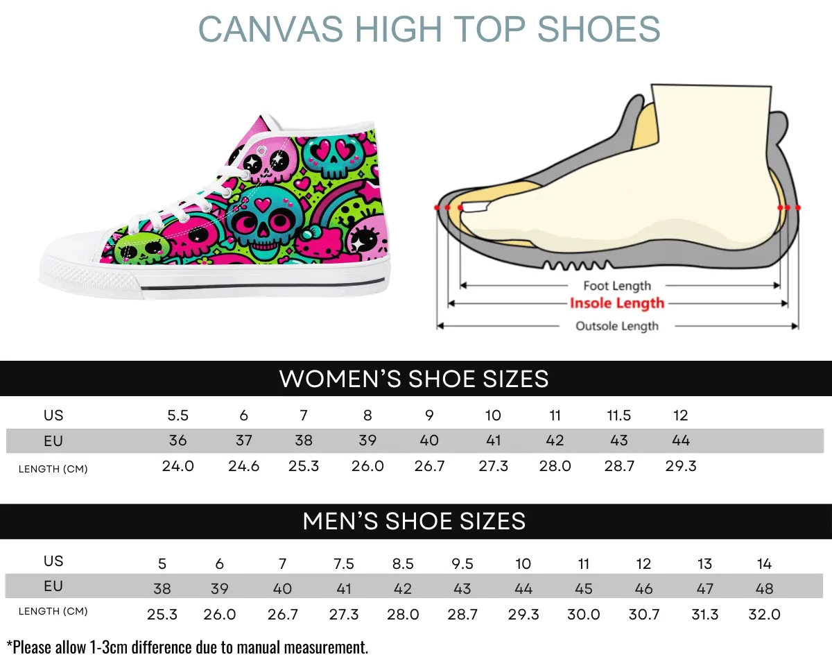 Cartoony Skulls and Rainbows High Tops
