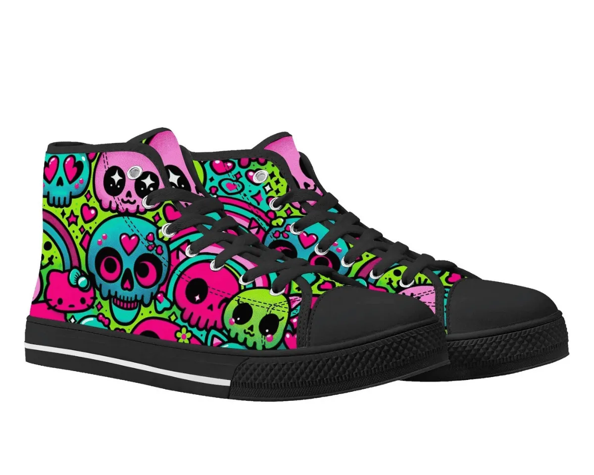 Cartoony Skulls and Rainbows High Tops