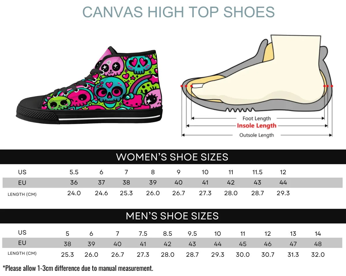 Cartoony Skulls and Rainbows High Tops