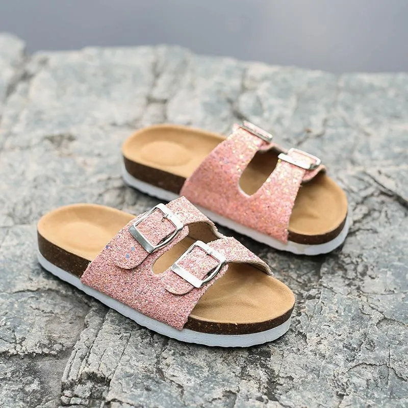 Chicvane Sequined Hollow Out Round Toe Flat Slides Shoes