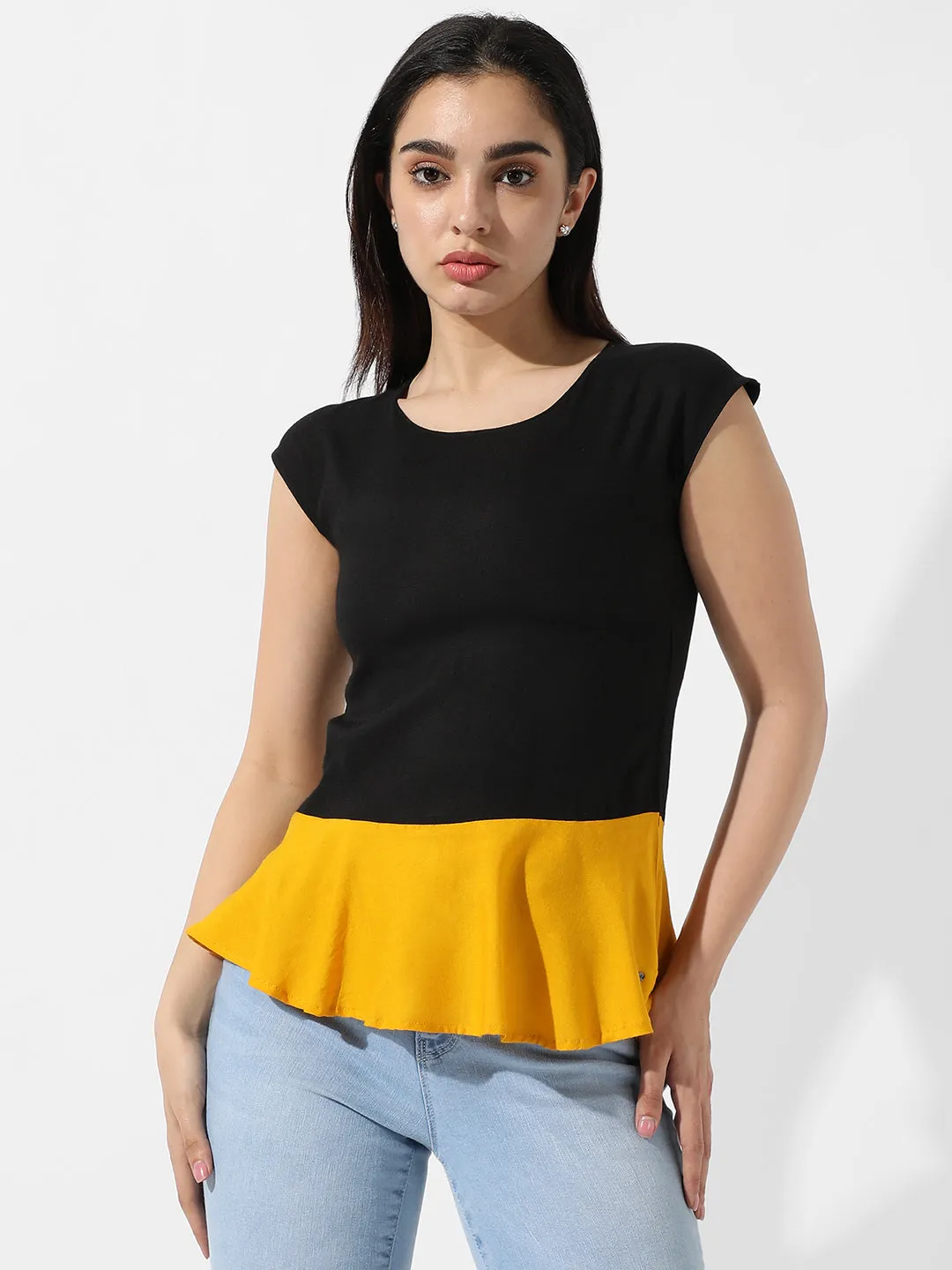Colourblocked Peplum Top