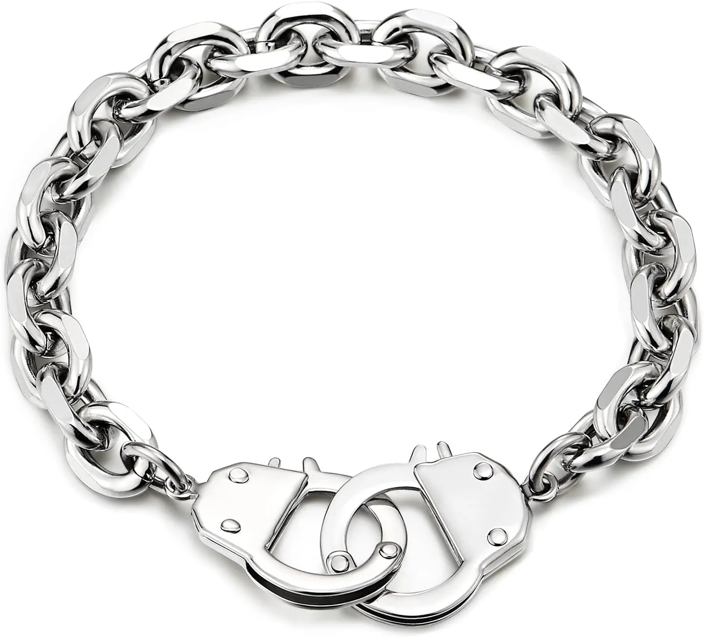 COOLSTEELANDBEYOND Stainless Steel Mens Womens Handcuff Bracelet, Link Chain Bangle, Polished