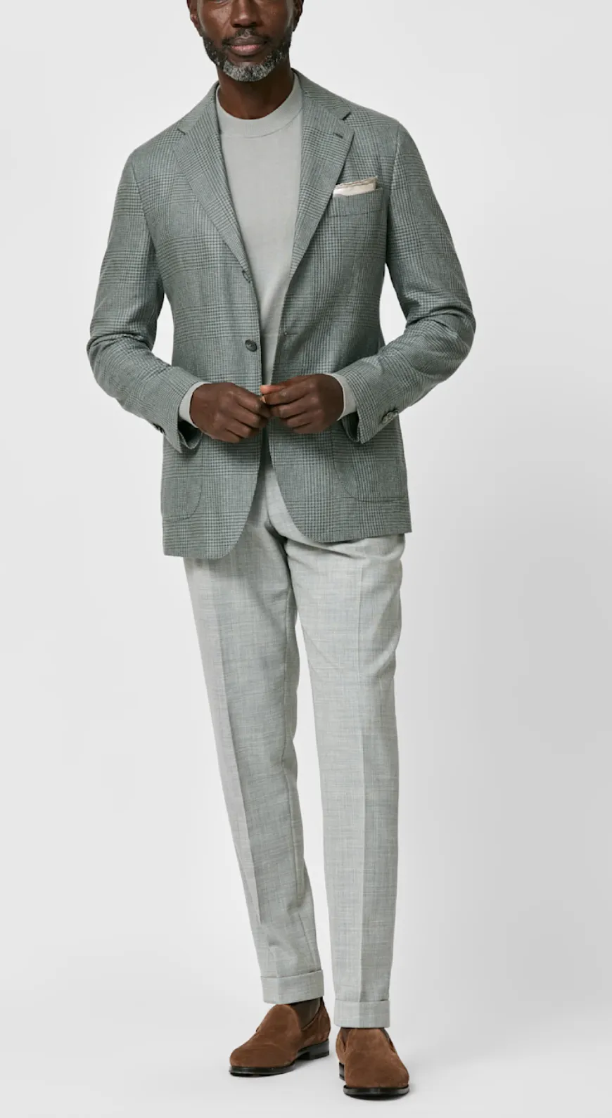 Di Pray Sage & Light Green Pure Silk Glencheck