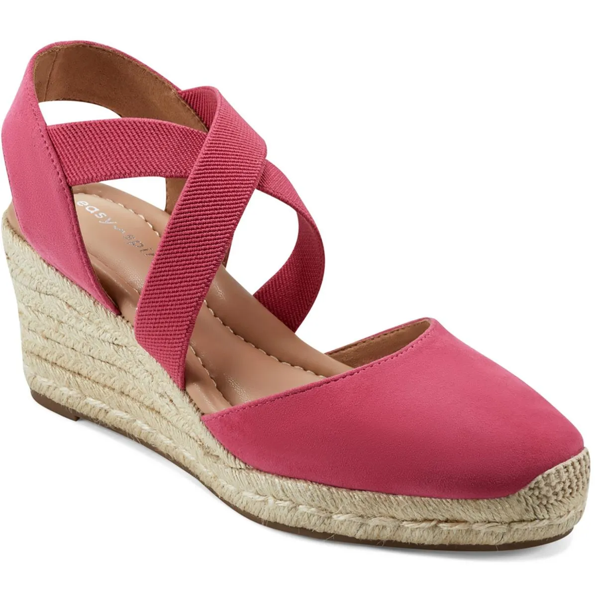 Easy Spirit Womens MEZA Leather Suede Wedge Sandals