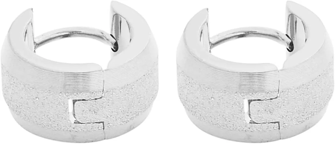 Edforce Stainless Steel Brushed Center Polished Edge Small Huggie Hoop Earrings