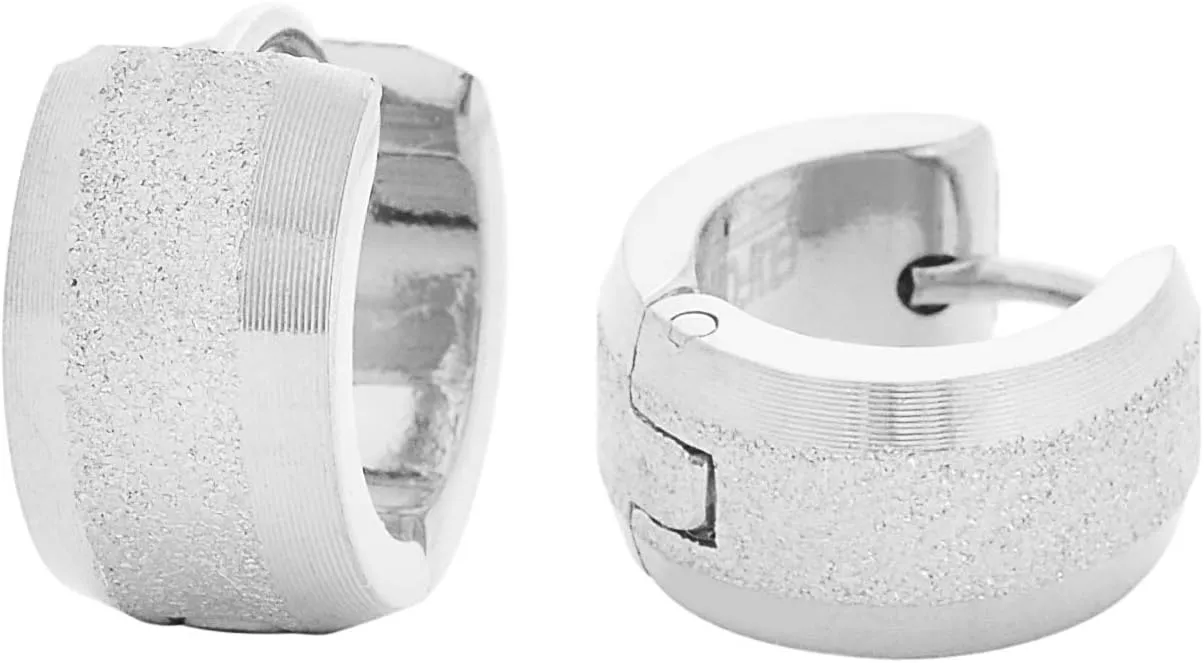 Edforce Stainless Steel Brushed Center Polished Edge Small Huggie Hoop Earrings