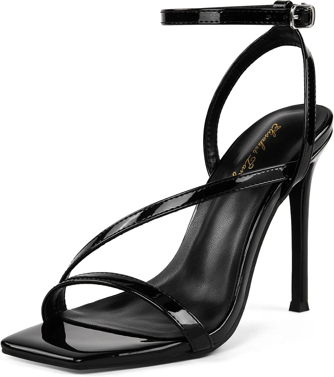 Elisabet Tang Womens Crystal Stilettos Heeled Sandals, 4 Inch Square Open Toe Strappy Sexy High Heels Ankle Strap Buckle Heels for Party Wedding Dress Daily Wear Shoes