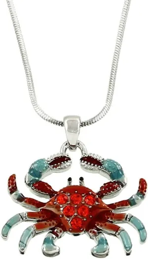 Falari Crab Pendant Necklace Rhinestone Crystal Rhodium High Polished