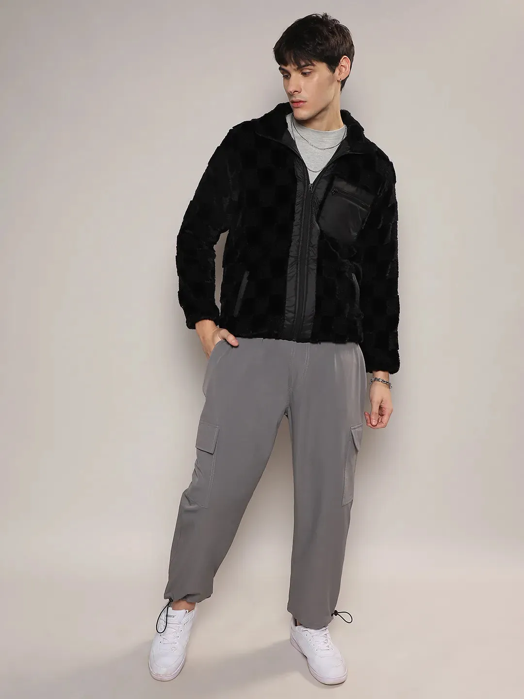 Fleece Buffalo Check Puffer Jacket
