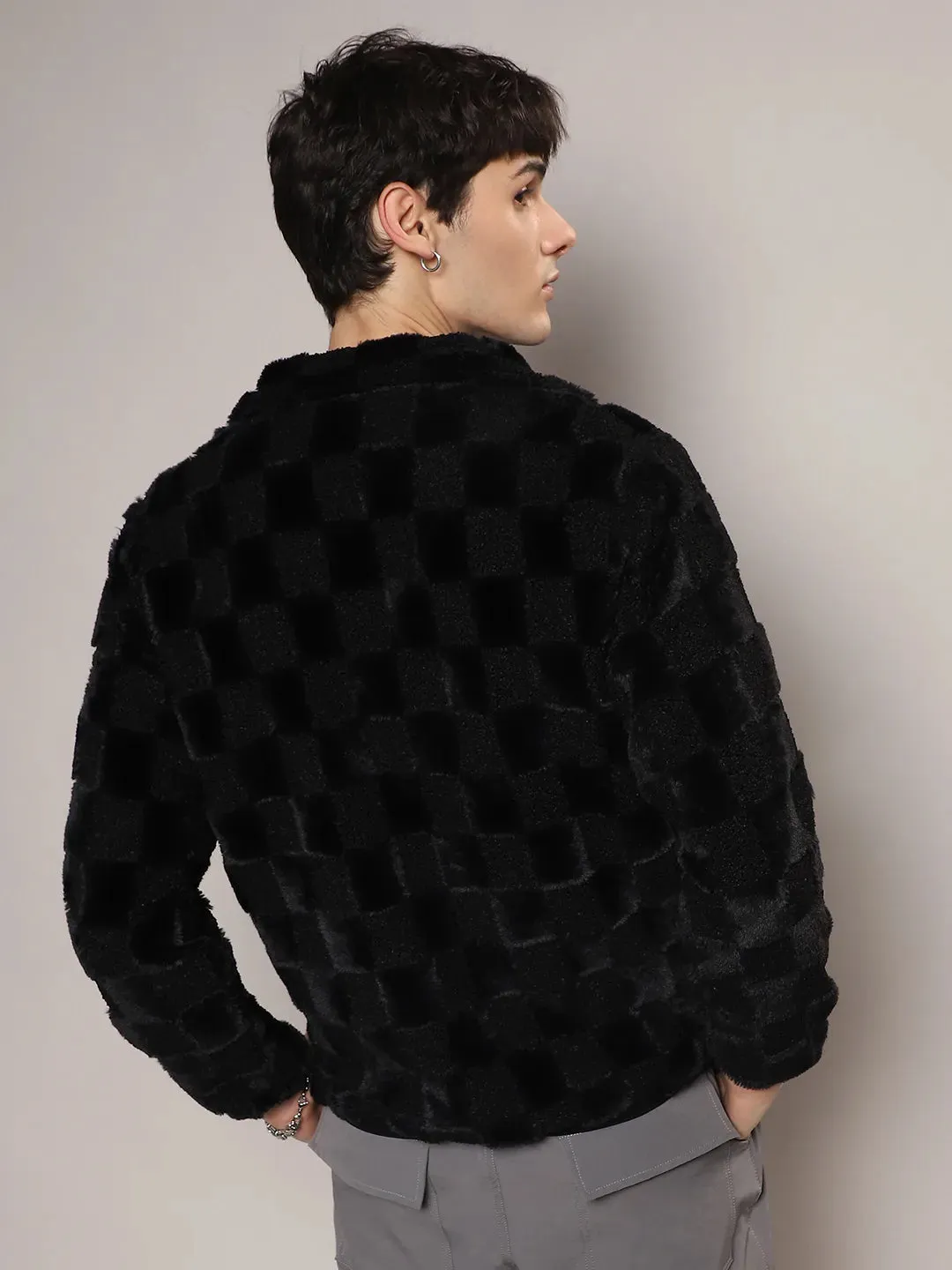 Fleece Buffalo Check Puffer Jacket