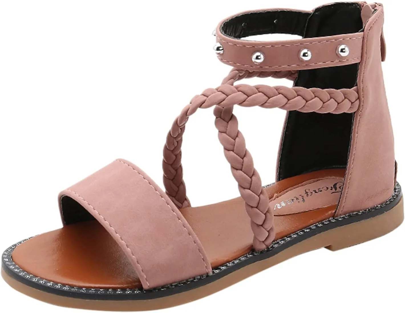 Girls Gladiator Sandals with Back Zipper Kids Open Toe Cross Strappy Flat Sandal Casual Summer Dress Sandals for Girl