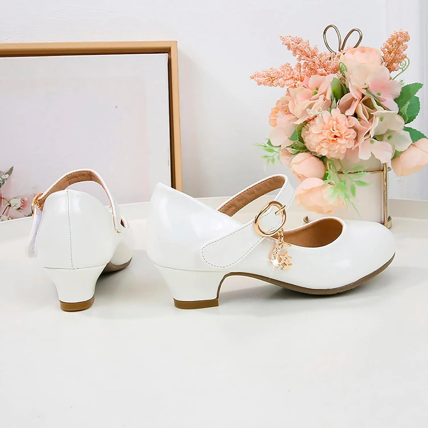 Girls Low Heel Princess Mary Jane Party Dress Shoes - Princess Ballerina Flats Party Wedding, Back to School Shoes for Gilrs