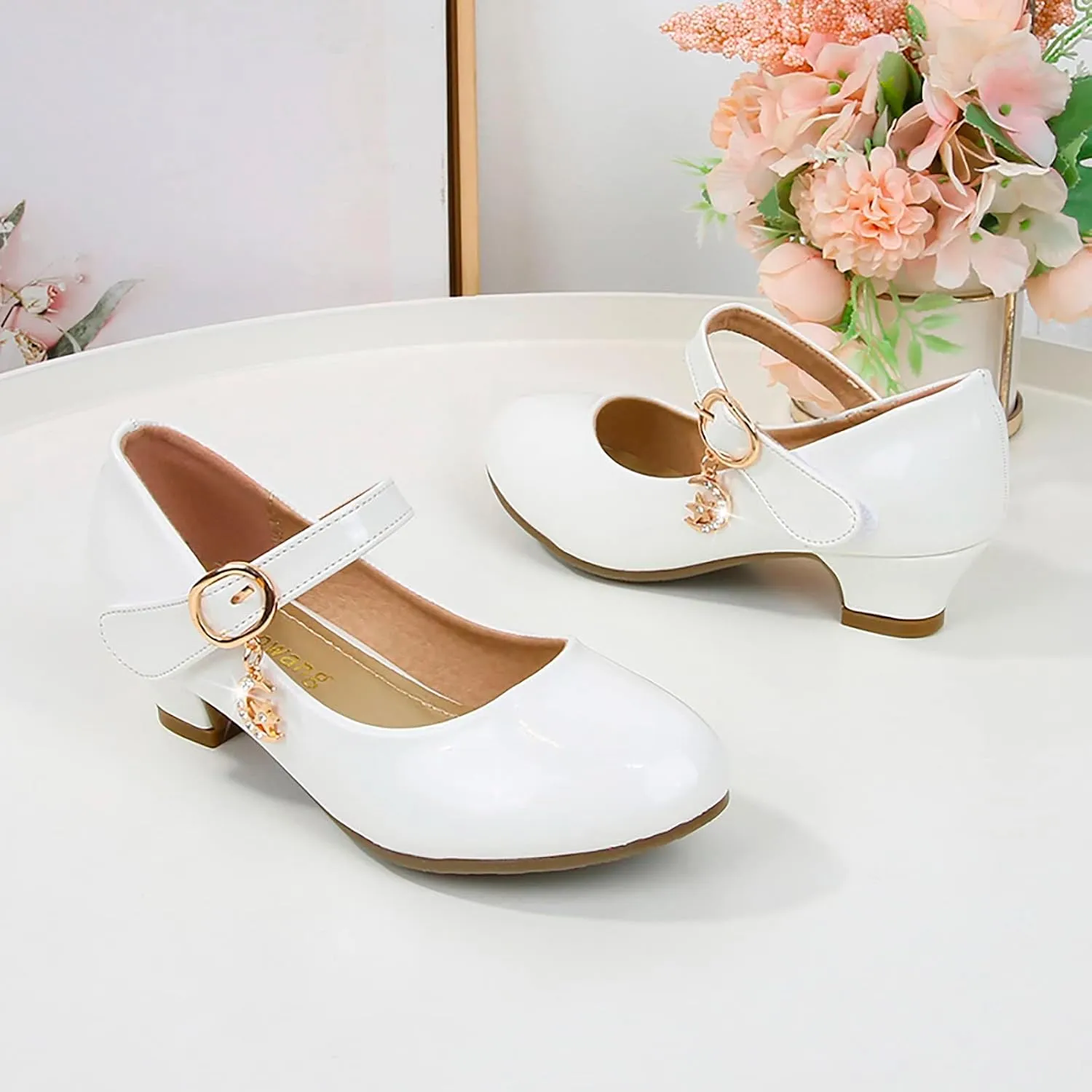 Girls Low Heel Princess Mary Jane Party Dress Shoes - Princess Ballerina Flats Party Wedding, Back to School Shoes for Gilrs