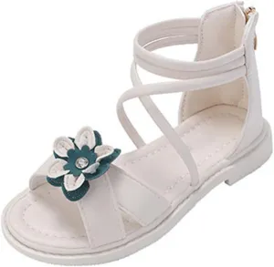 Girls Toddler Floral Roman Sandals Summer Flat Open Toe Ankle Sandals With Heel Zipper Butterfly Flower Glitter Cute Princess Jelly Sandals