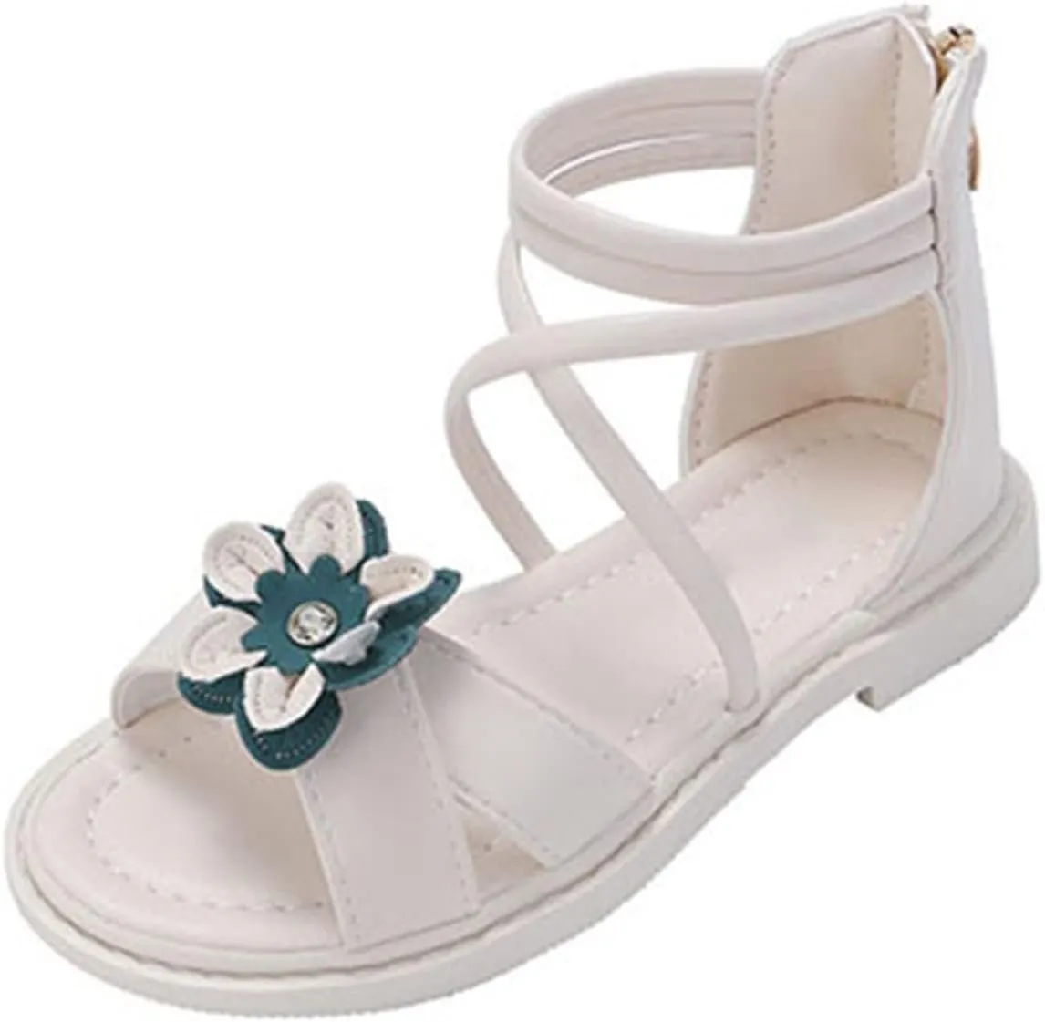 Girls Toddler Floral Roman Sandals Summer Flat Open Toe Ankle Sandals With Heel Zipper Butterfly Flower Glitter Cute Princess Jelly Sandals