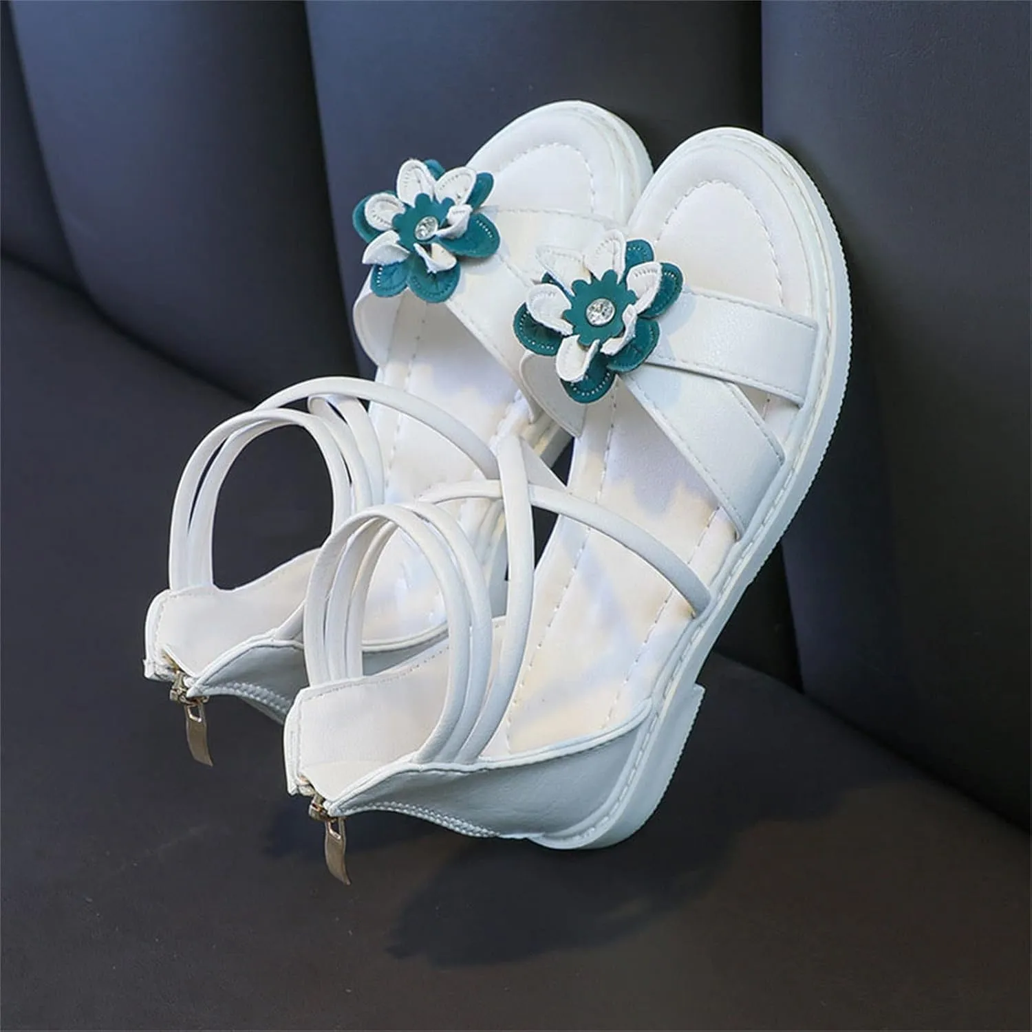 Girls Toddler Floral Roman Sandals Summer Flat Open Toe Ankle Sandals With Heel Zipper Butterfly Flower Glitter Cute Princess Jelly Sandals