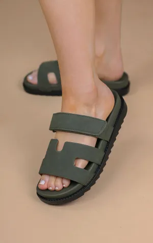Green Faux Suede Gladiator Velcro Strap Sandal