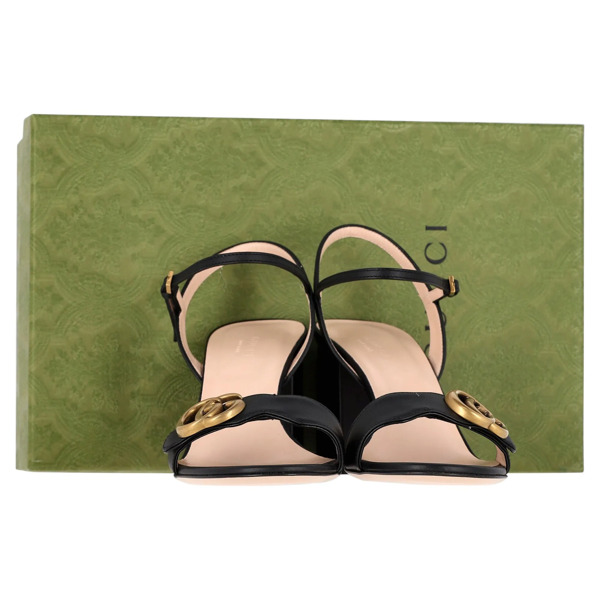Gucci Marmont 75mm Sandals in Black Leather