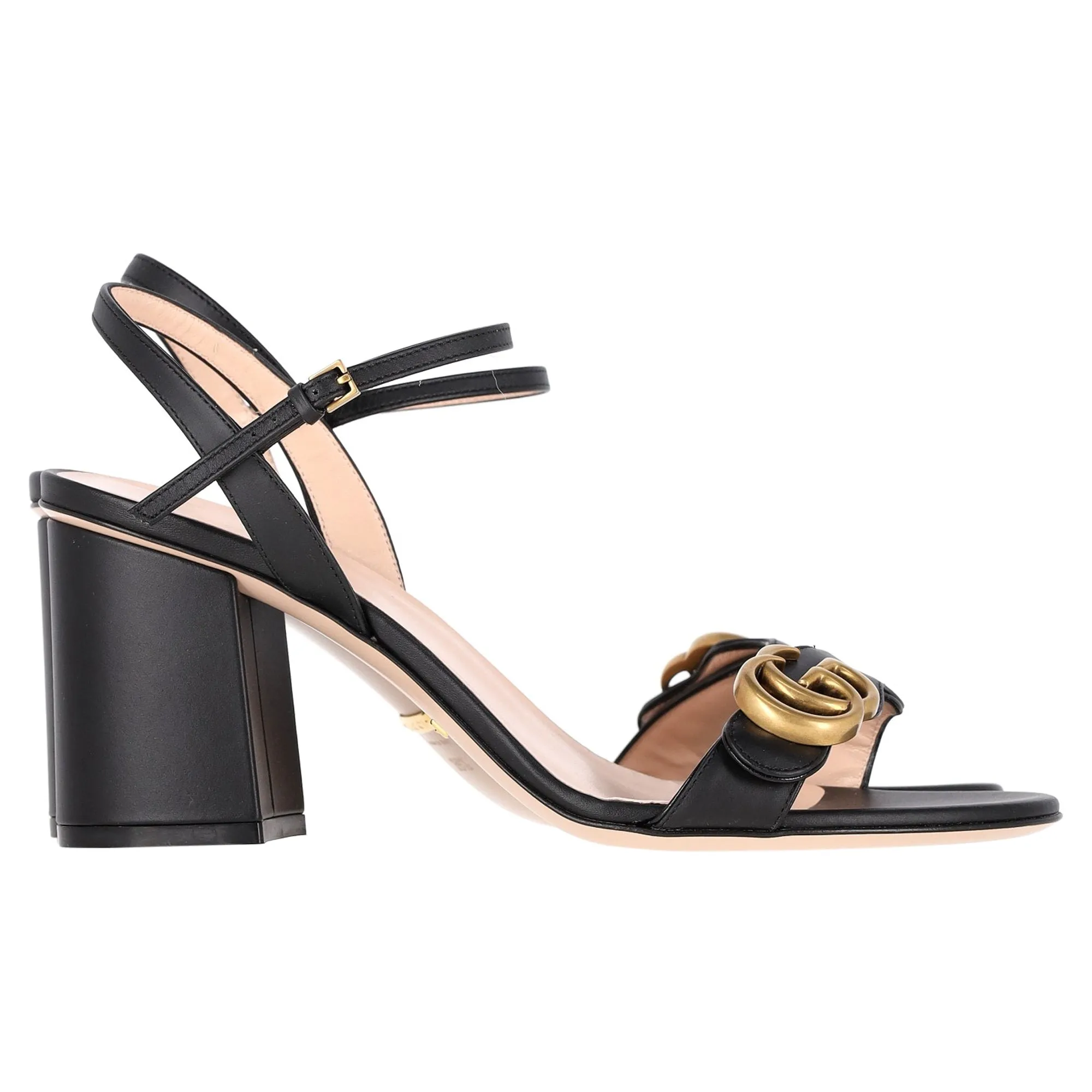 Gucci Marmont 75mm Sandals in Black Leather