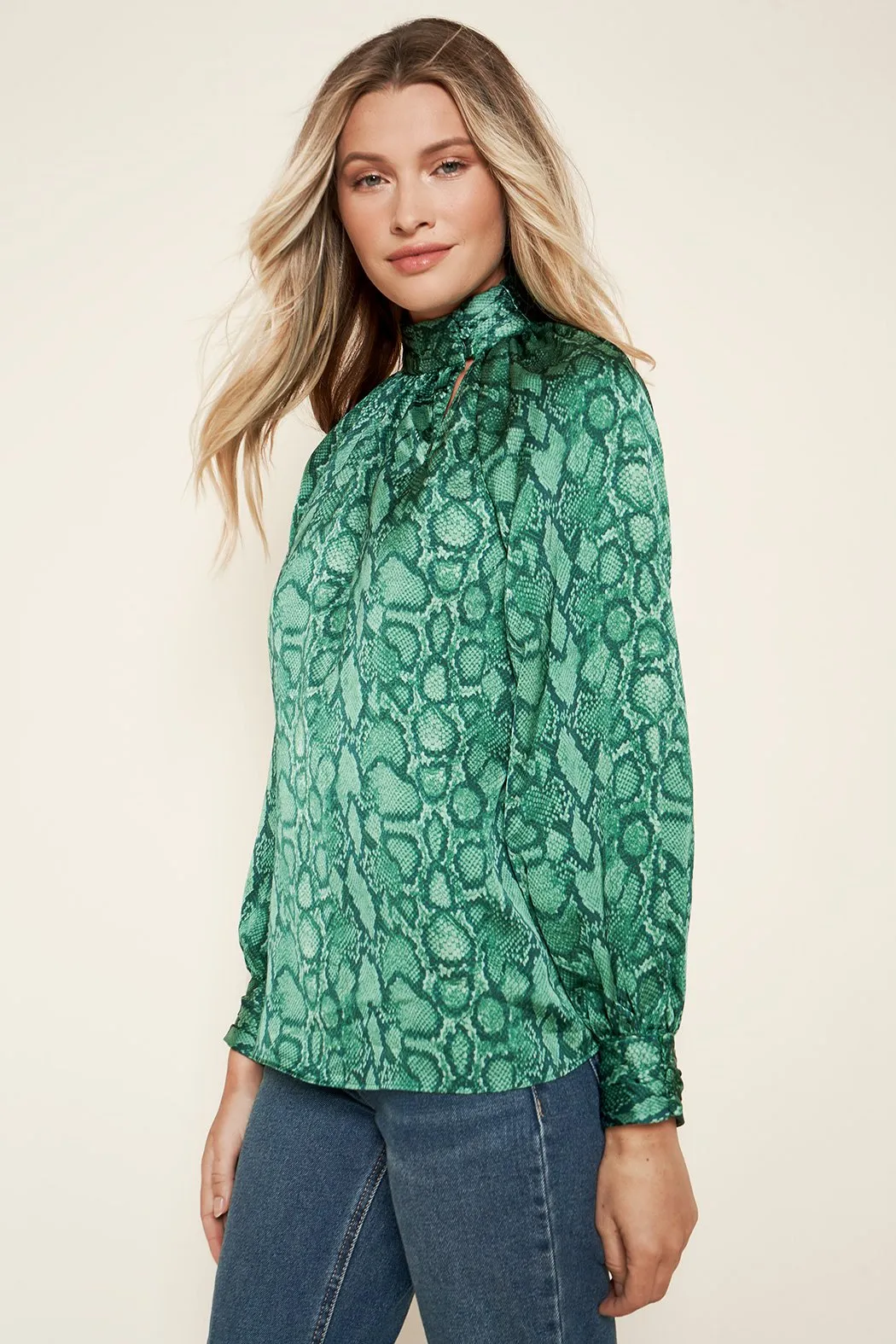 Gwendolyn Snake Mock Neck Blouse