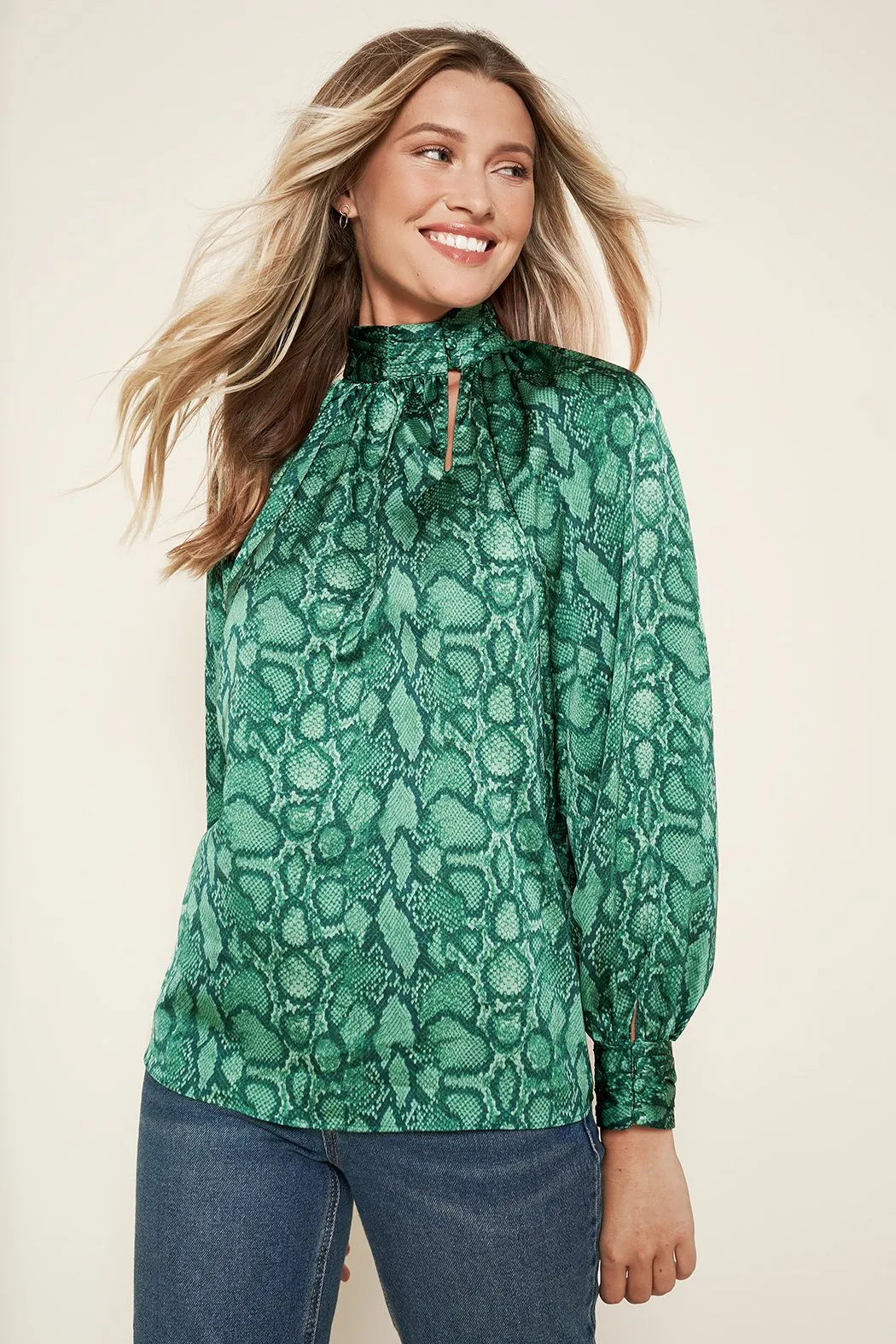 Gwendolyn Snake Mock Neck Blouse