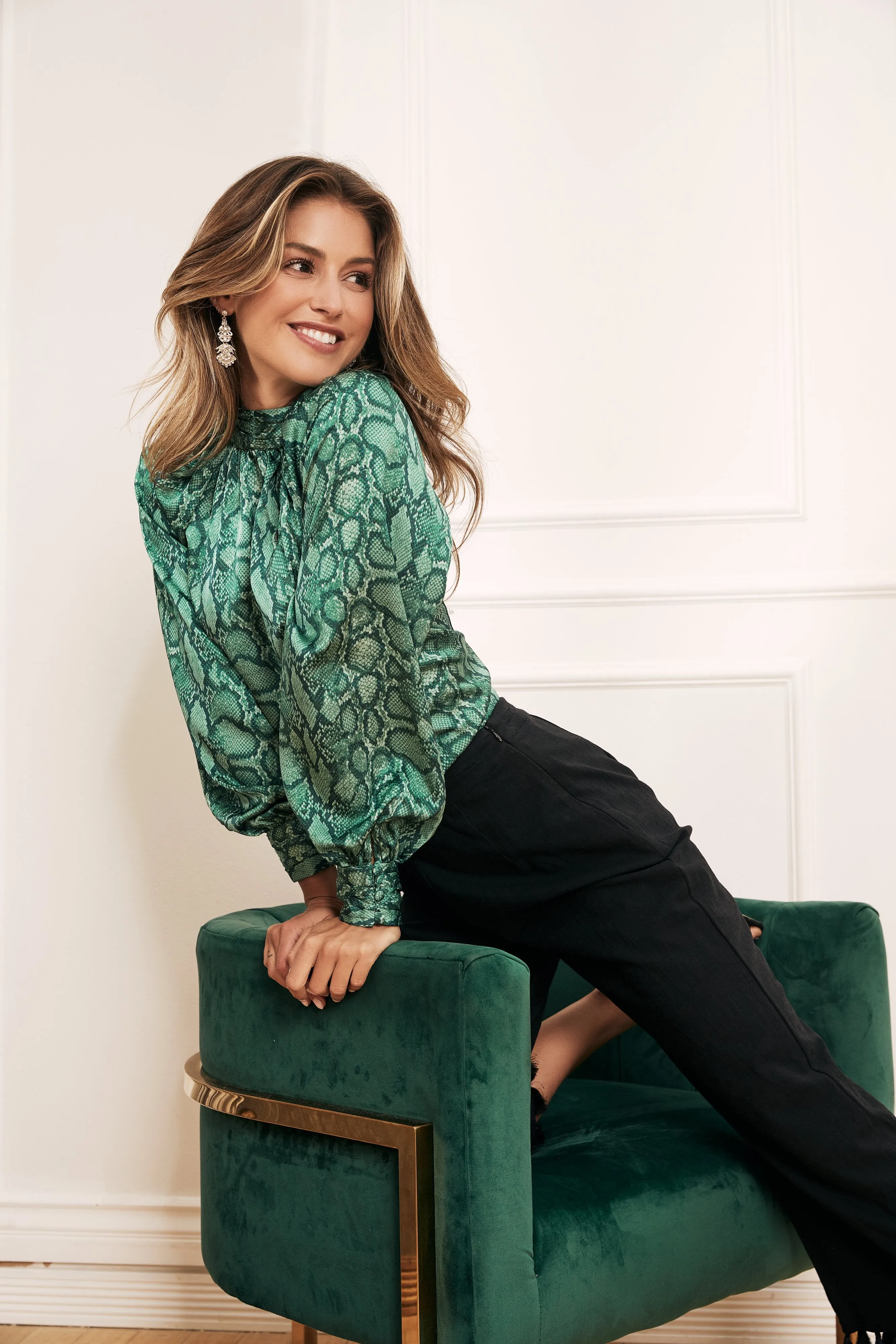 Gwendolyn Snake Mock Neck Blouse