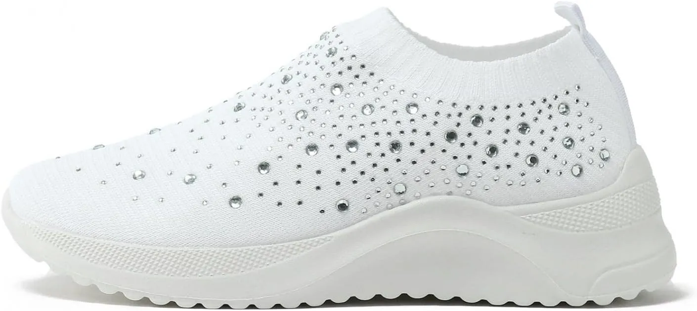 Hbeylia Platform Walking Running Shoes For Women Fashion Glitter Rhinestones Wedge Slip On Sneakers Lightweight Comfortable Mesh Breathable Blade Non Slip Athletic Workout Loafers Work Nurse Shoes