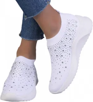 Hbeylia Platform Walking Running Shoes For Women Fashion Glitter Rhinestones Wedge Slip On Sneakers Lightweight Comfortable Mesh Breathable Blade Non Slip Athletic Workout Loafers Work Nurse Shoes