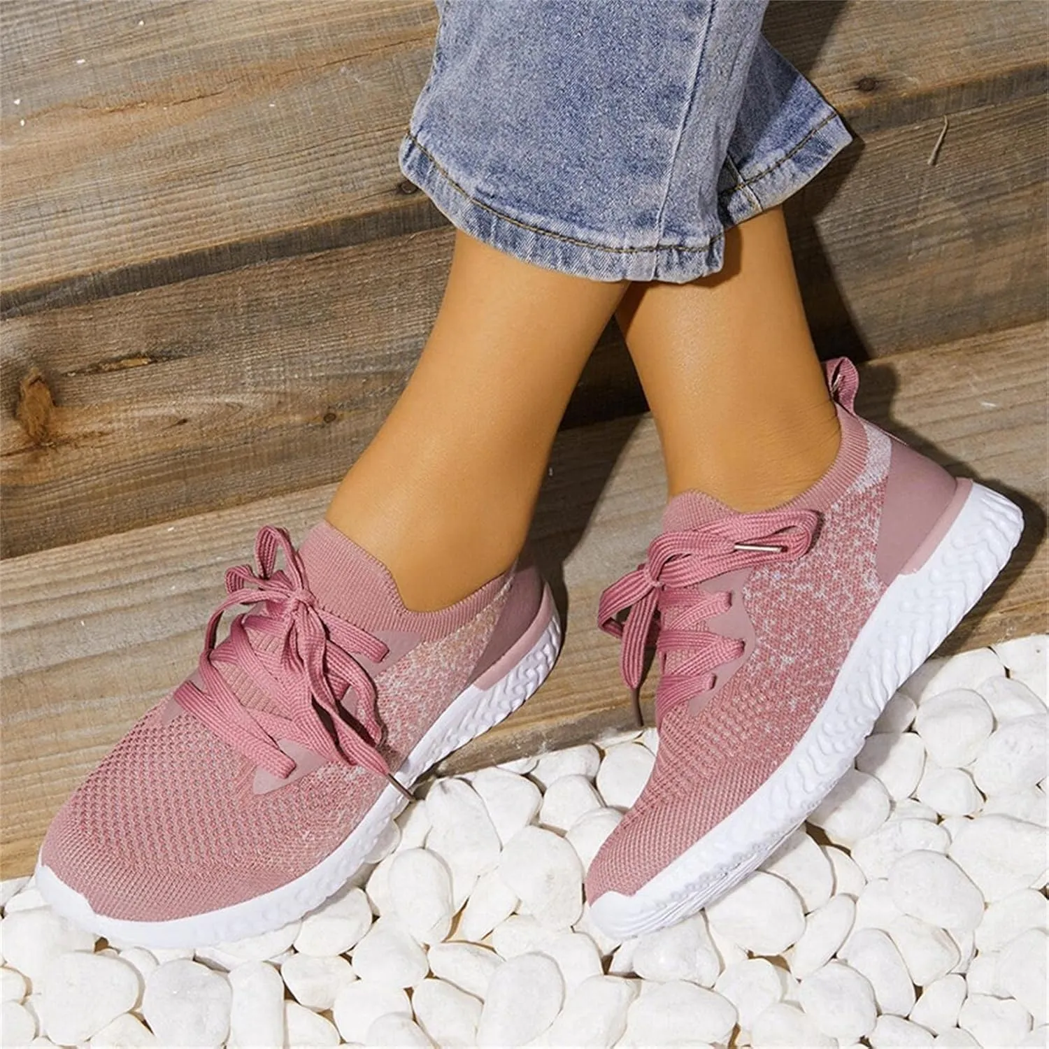 Hbeylia Walking Running Tennis Shoes Lace Up Fashion Sneakers For Women Breathable Mesh Lightweight Non Slip Casual Athletic Sport Hiking Workout Gym Fitness Jogging Trainers Shoes For Ladies Girls