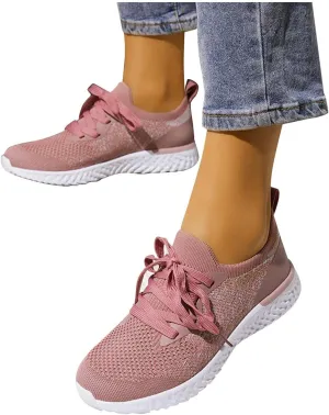 Hbeylia Walking Running Tennis Shoes Lace Up Fashion Sneakers For Women Breathable Mesh Lightweight Non Slip Casual Athletic Sport Hiking Workout Gym Fitness Jogging Trainers Shoes For Ladies Girls