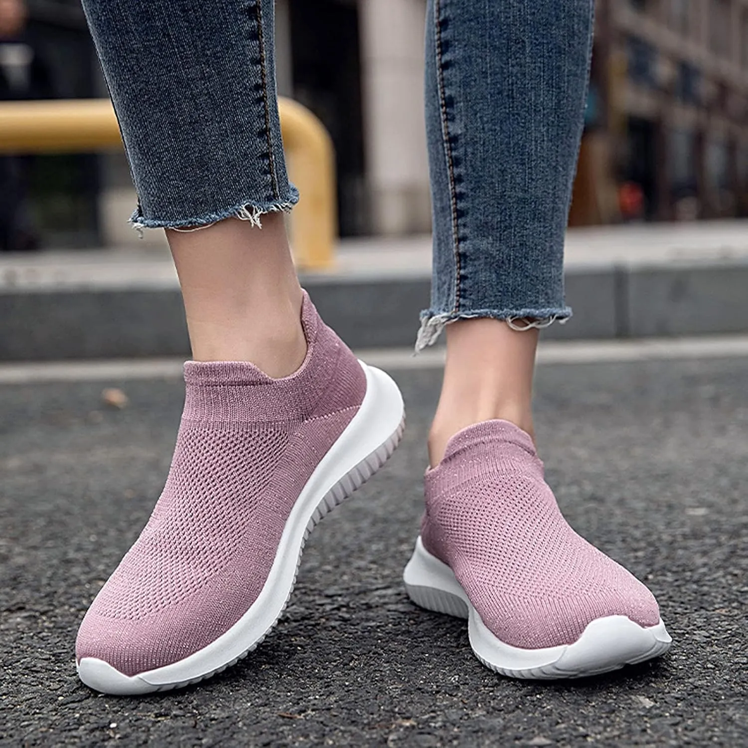 Hbeylia Women's Slip On Sneakers Walking Shoes Comfortable Elastic Sock Sneakers Golf Running Tennis Shoes Non Slip Athletic Workout Sport Shoes For Women Girls Back To School Gift